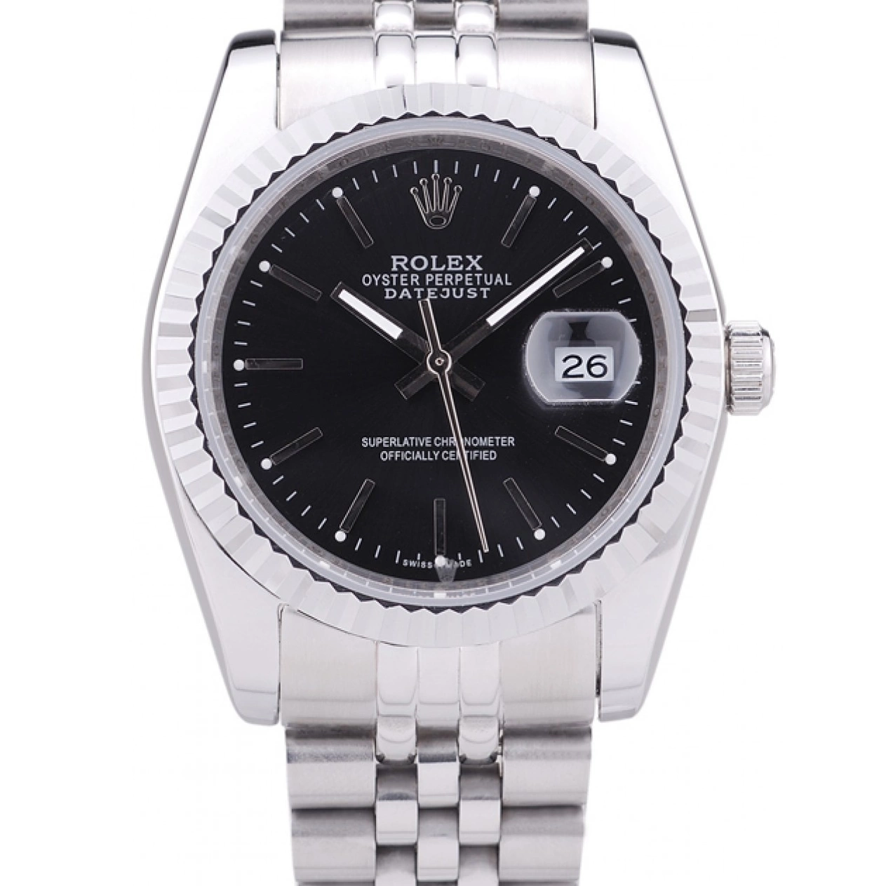 Aaa replica Ribbed Diamonds Datejust Black 7456 Dial Rolex Bezel 0803